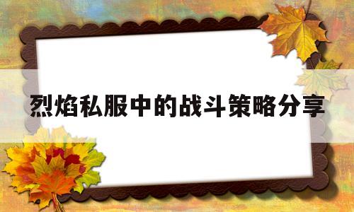 烈焰私服中的战斗策略分享