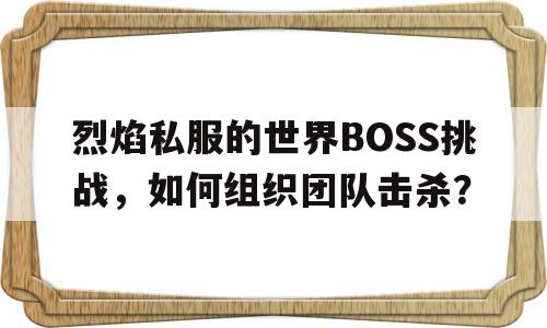 关于烈焰私服的世界BOSS挑战，如何组织团队击杀？的信息